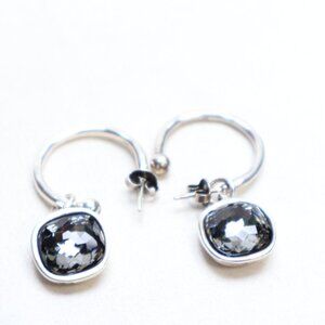 Uno de 50 Silver Tone Shiny Tears Black Crystal Hoop Earrings $140